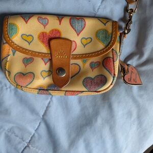 Heart Print Wristlet Wallet - Yellow with Multicolor Hearts